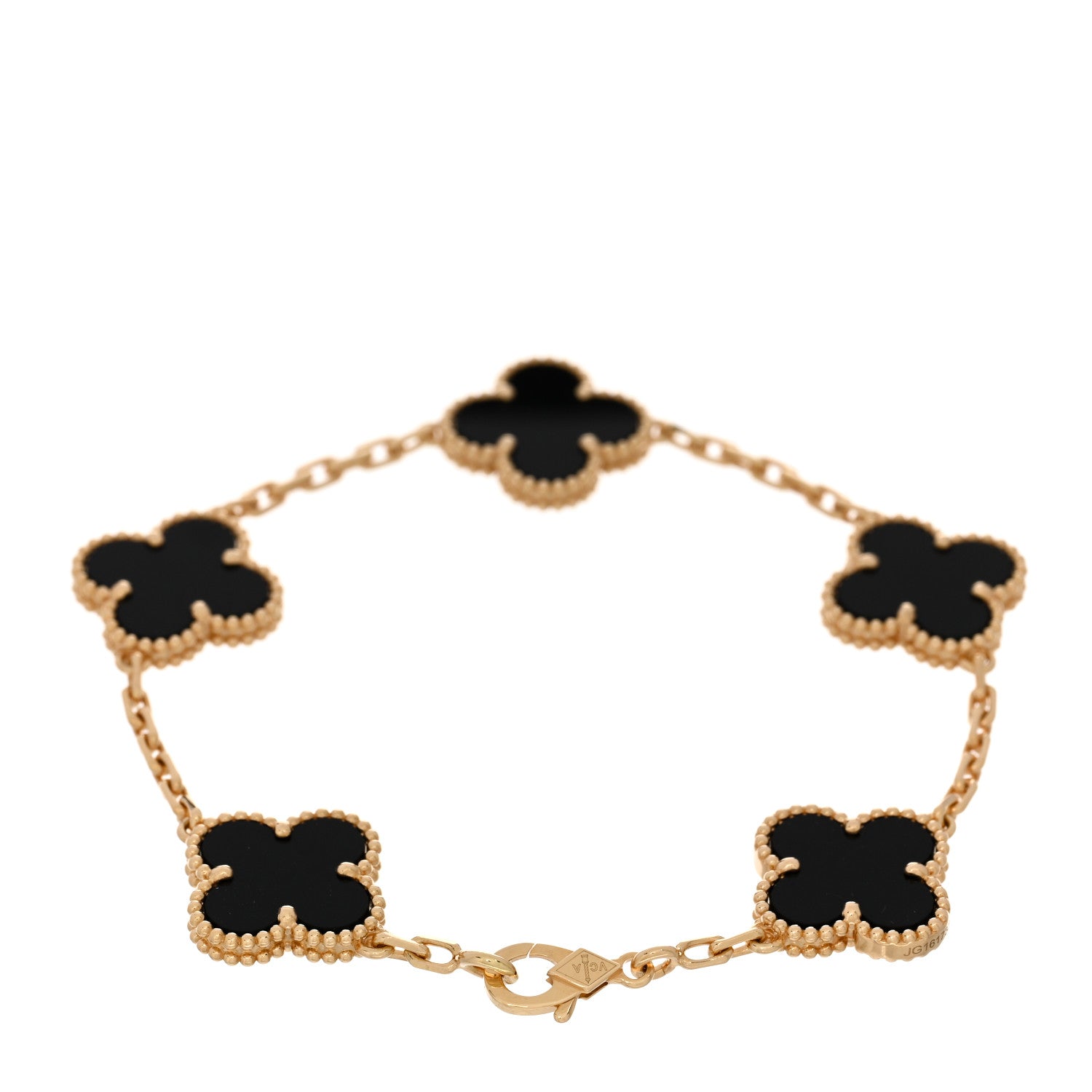 Van Cleef & Arpels 18K Yellow Gold Black Onyx 5 Motifs Vintage Alhambra Bracelet 2 of 5