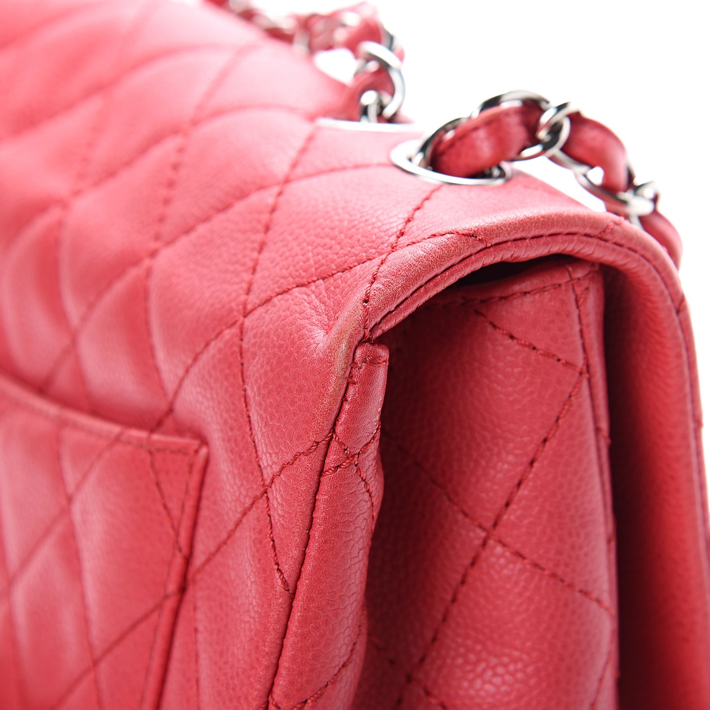 Washed Caviar Quilted Jumbo Single Flap Fuchsia