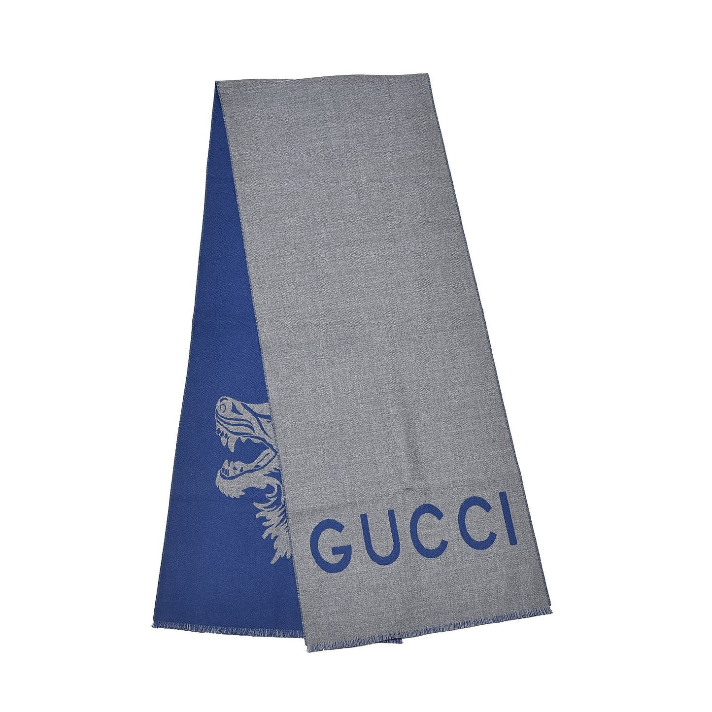 Wool Knit Wolf Scarf Blu-Grigio