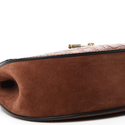 Chloe Calfskin Crocodile Embossed Drew Shoulder Bag Mahogany 6 of 9