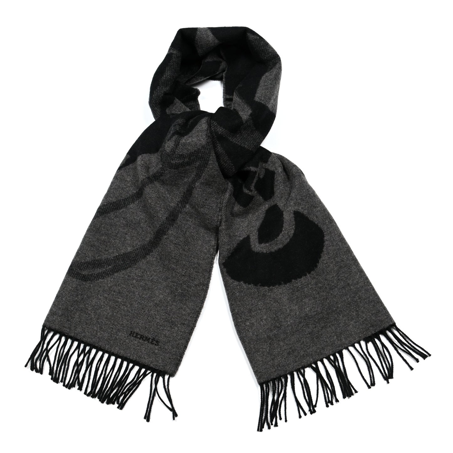 Cashmere Fringe Stole Black Gris Flanelle