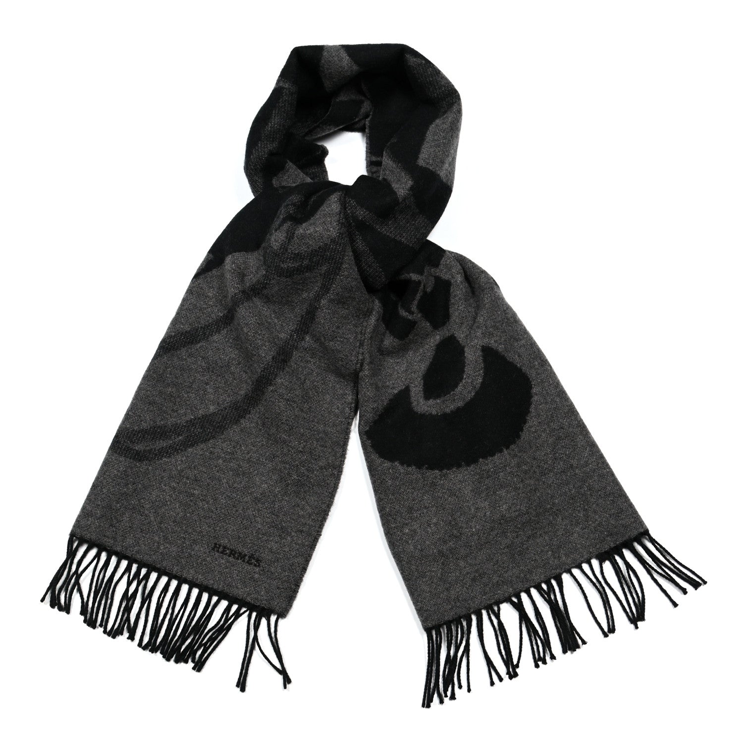 Hermes Cashmere Fringe Stole Black Gris Flanelle 1 of 4