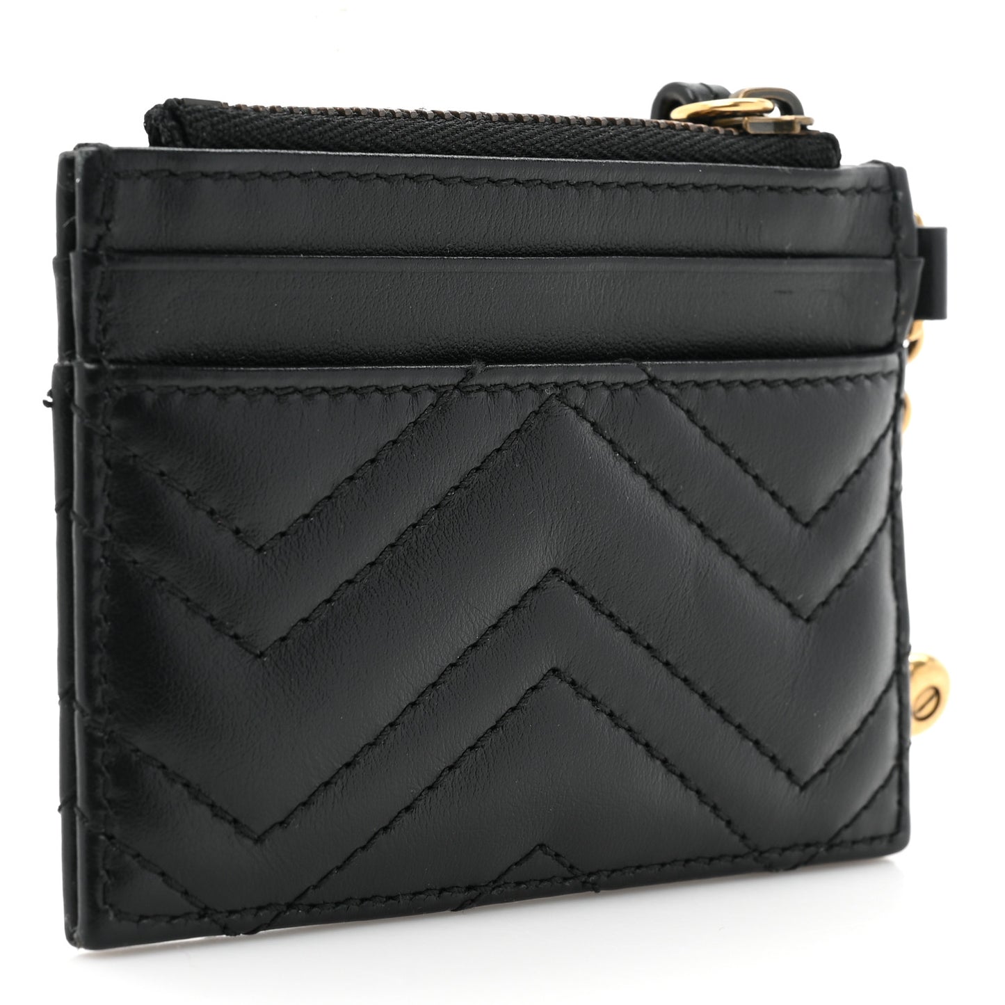 Calfskin Matelasse Chevron GG Marmont Key Case Card Holder Black