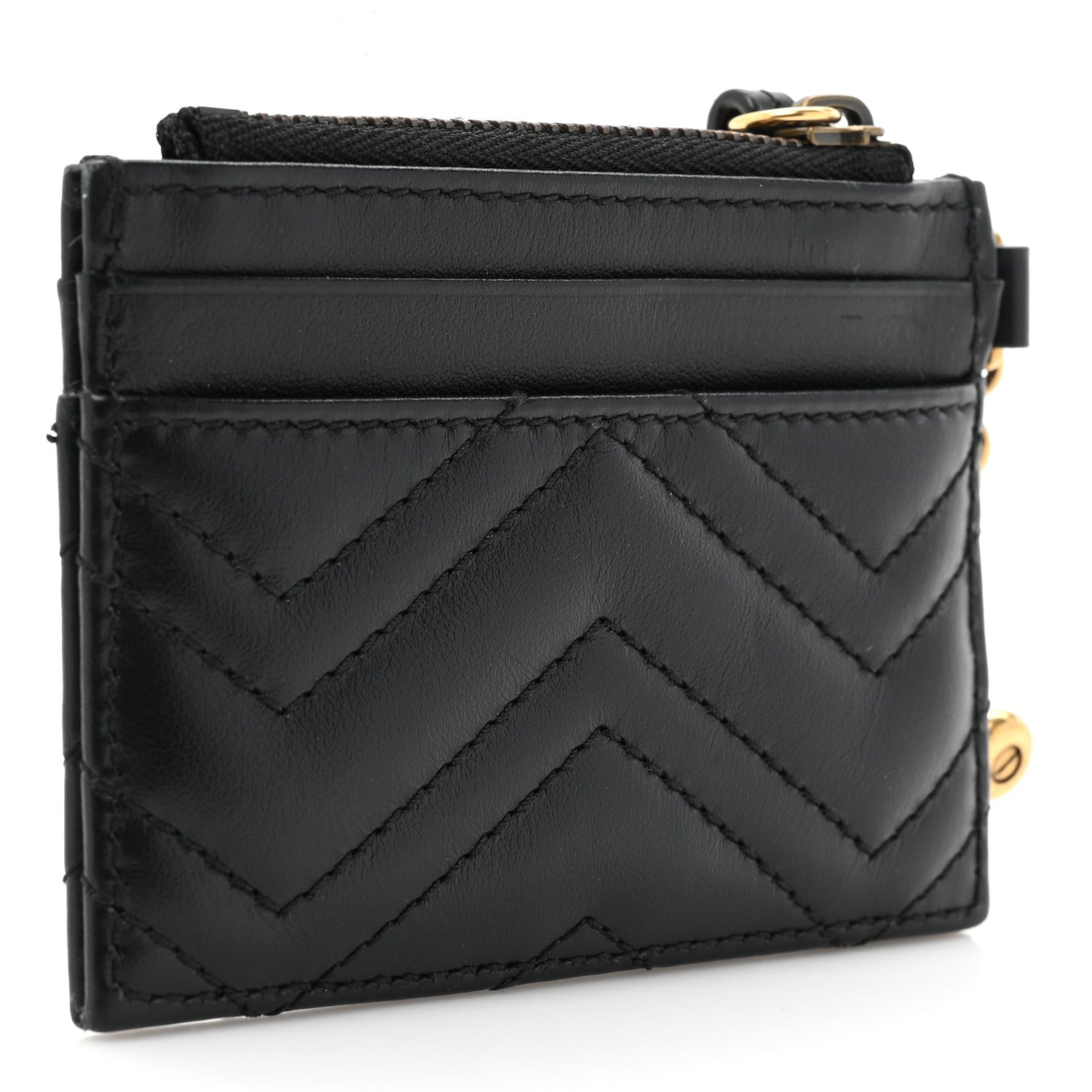 Gucci Calfskin Matelasse Chevron GG Marmont Key Case Card Holder Black 3 of 9