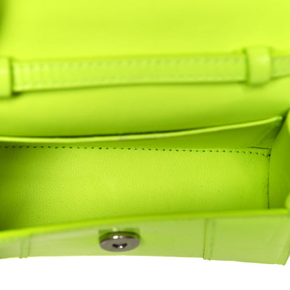 Balenciaga Semi Shiny Calfskin Crocodile Embossed Hourglass Top Handle Bag Mini Fluo Yellow 4 of 8