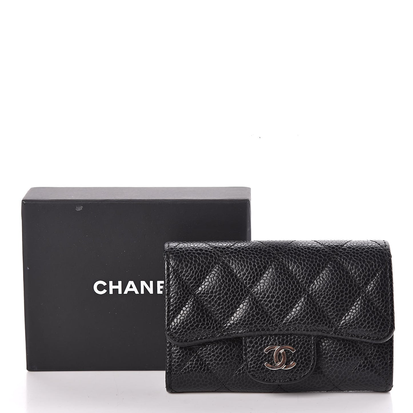 Caviar Quilted Flap Card Holder Black