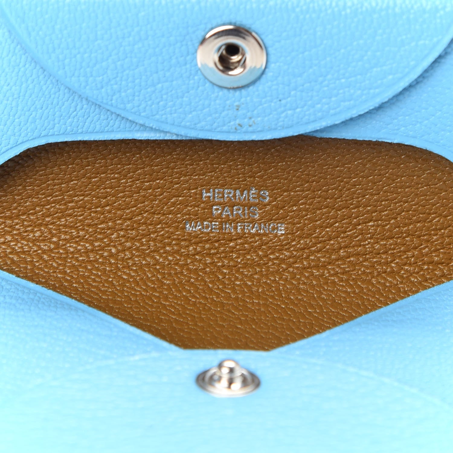 Hermes Chevre Mysore Bastia Verso Coin Purse Celeste Kraft 6 of 8
