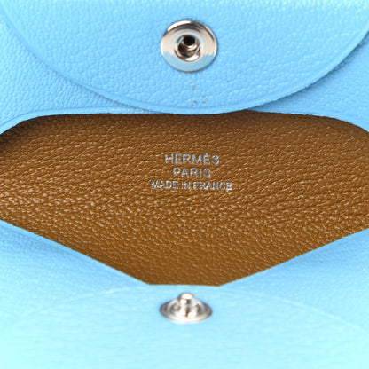 Hermes Chevre Mysore Bastia Verso Coin Purse Celeste Kraft 6 of 8