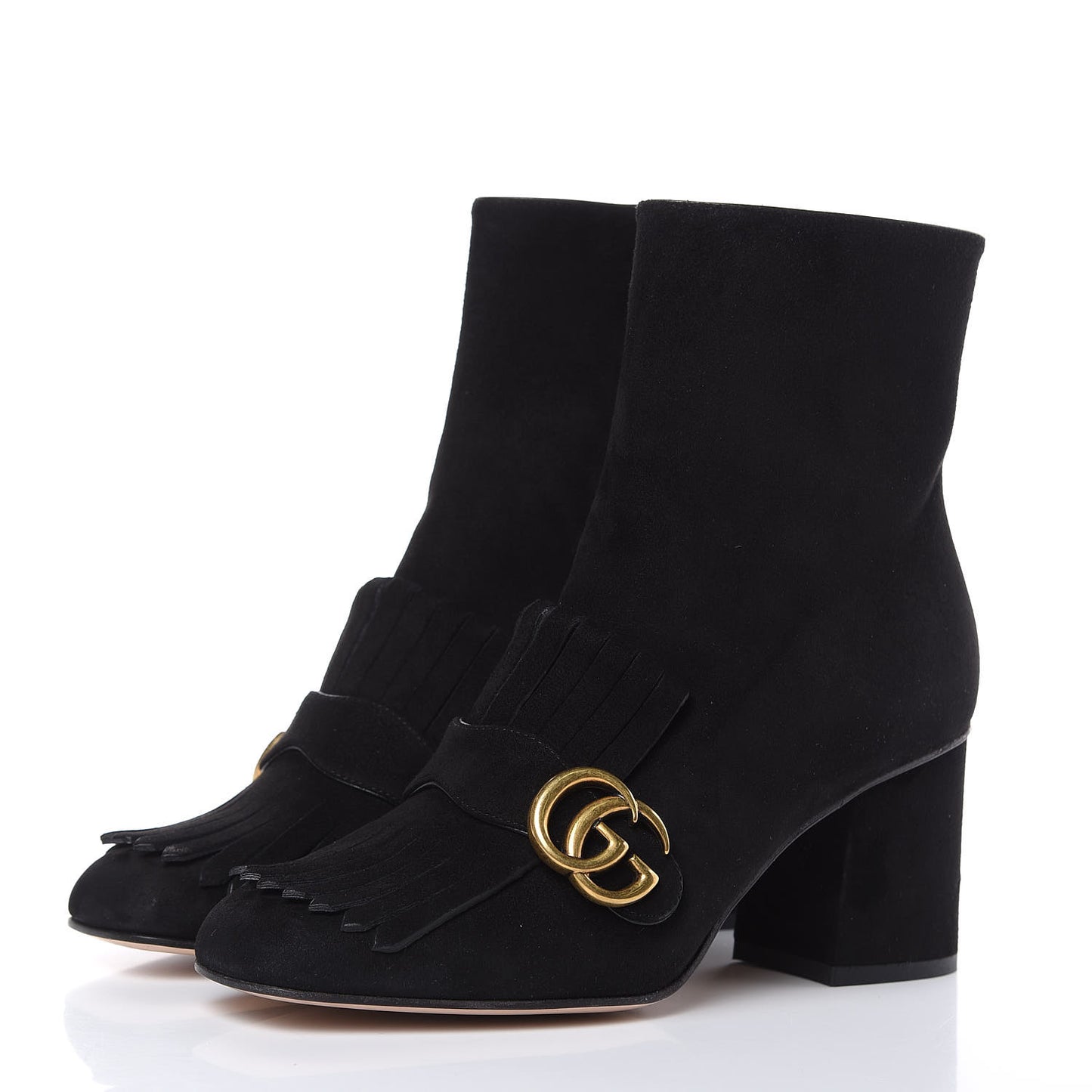 Kid Scamosciato GG Marmont Fringe 75mm Ankle Boots 38.5 Black