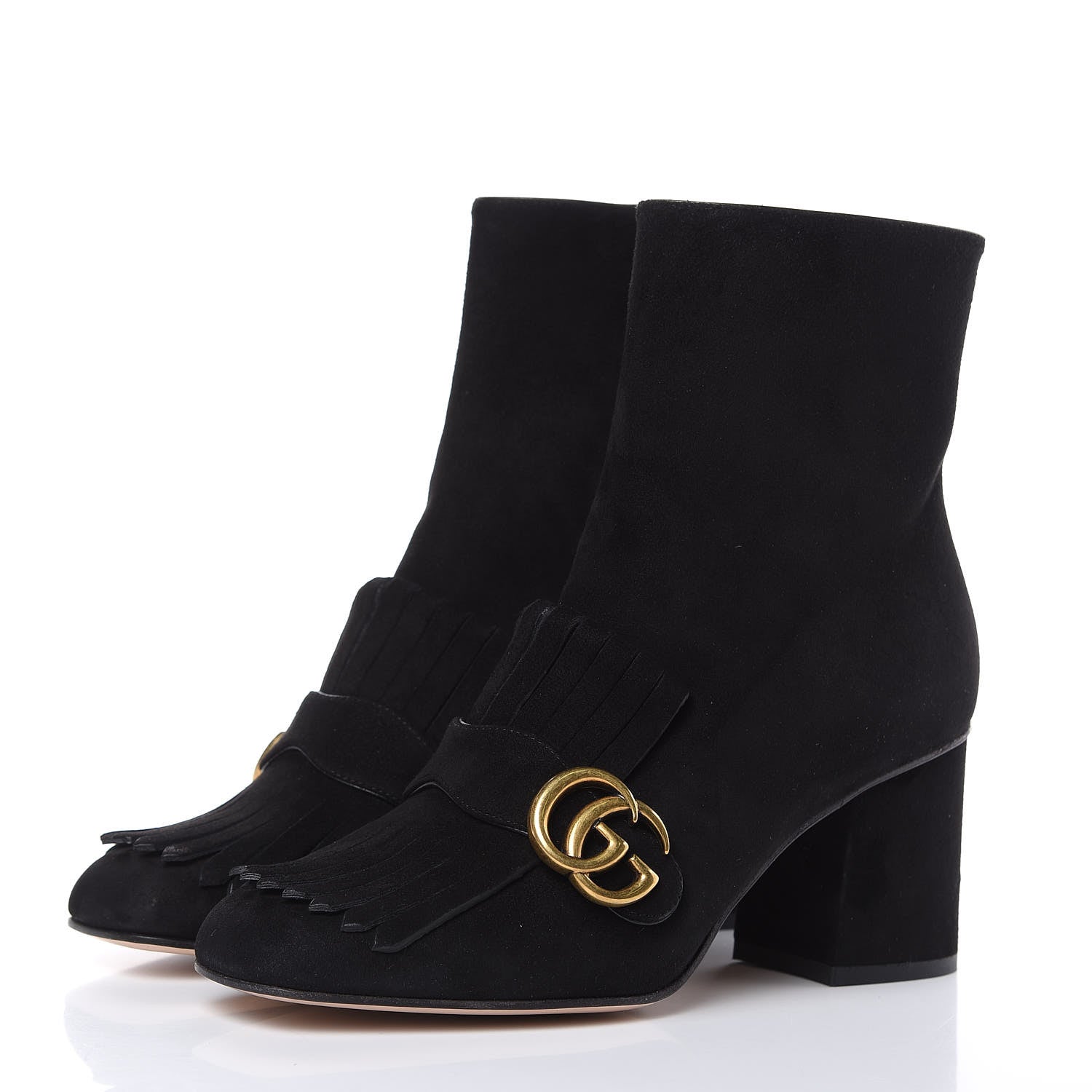 Gucci Kid Scamosciato GG Marmont Fringe 75mm Ankle Boots 38.5 Black 3 of 10