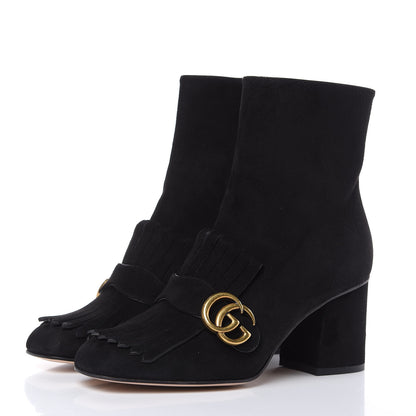 Gucci Kid Scamosciato GG Marmont Fringe 75mm Ankle Boots 38.5 Black 3 of 10