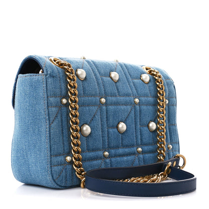 Gucci Denim Matelasse Studded Small Pearly GG Marmont Shoulder Blue 3 of 11
