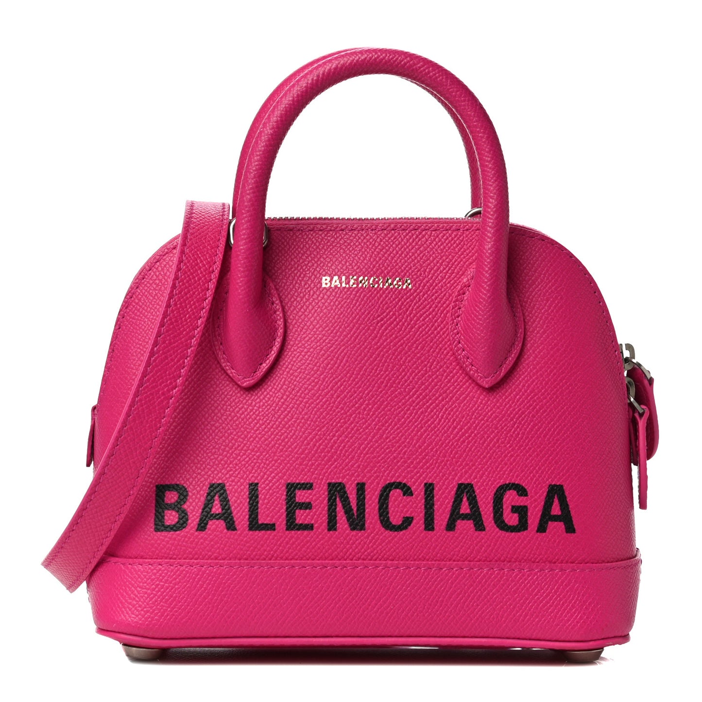 Signature Grained Calfskin Logo XXS Ville Top Handle Bag Fuchsia