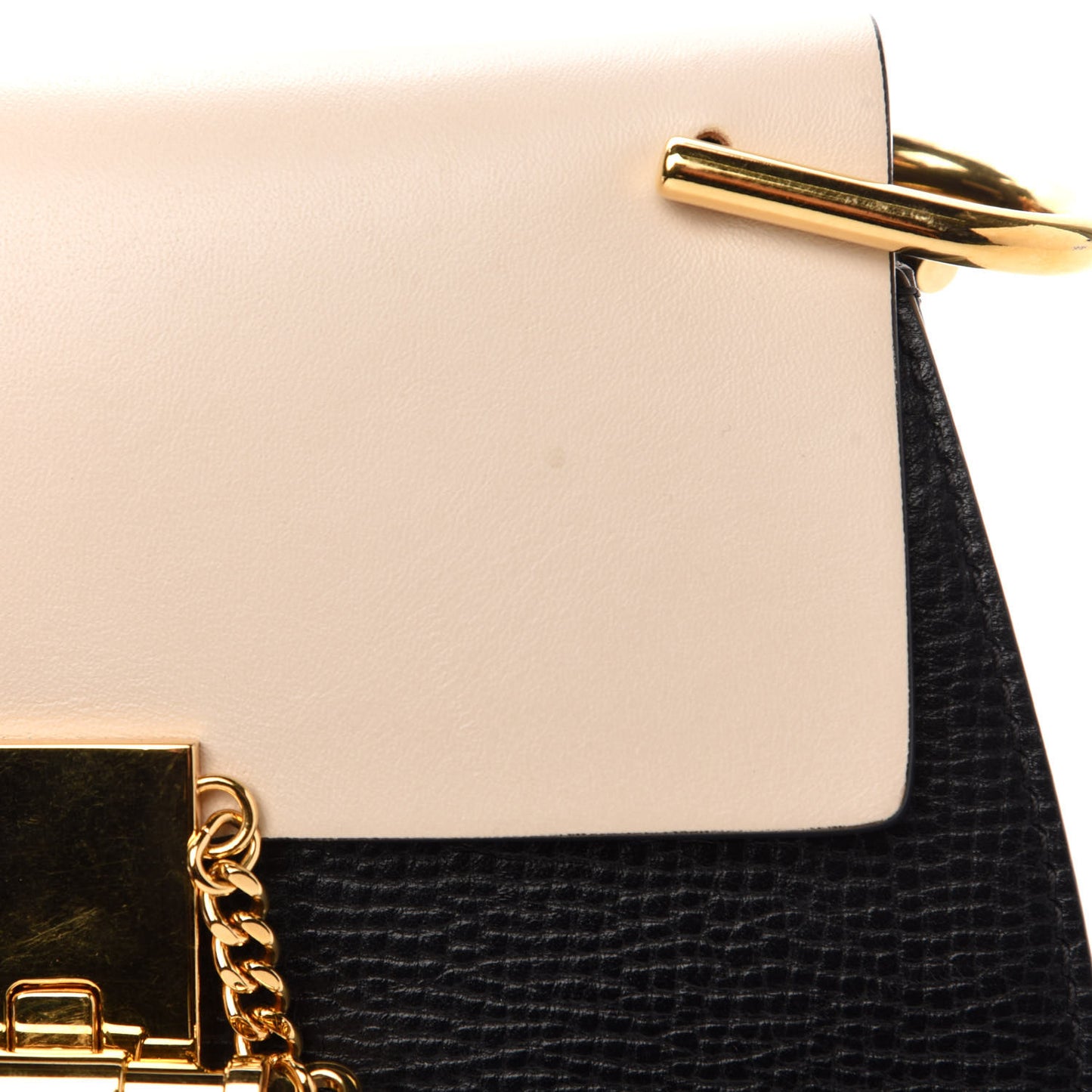 Grained Calfskin Lambskin Mini Bi-Color Drew Shoulder Bag Black Powder Beige