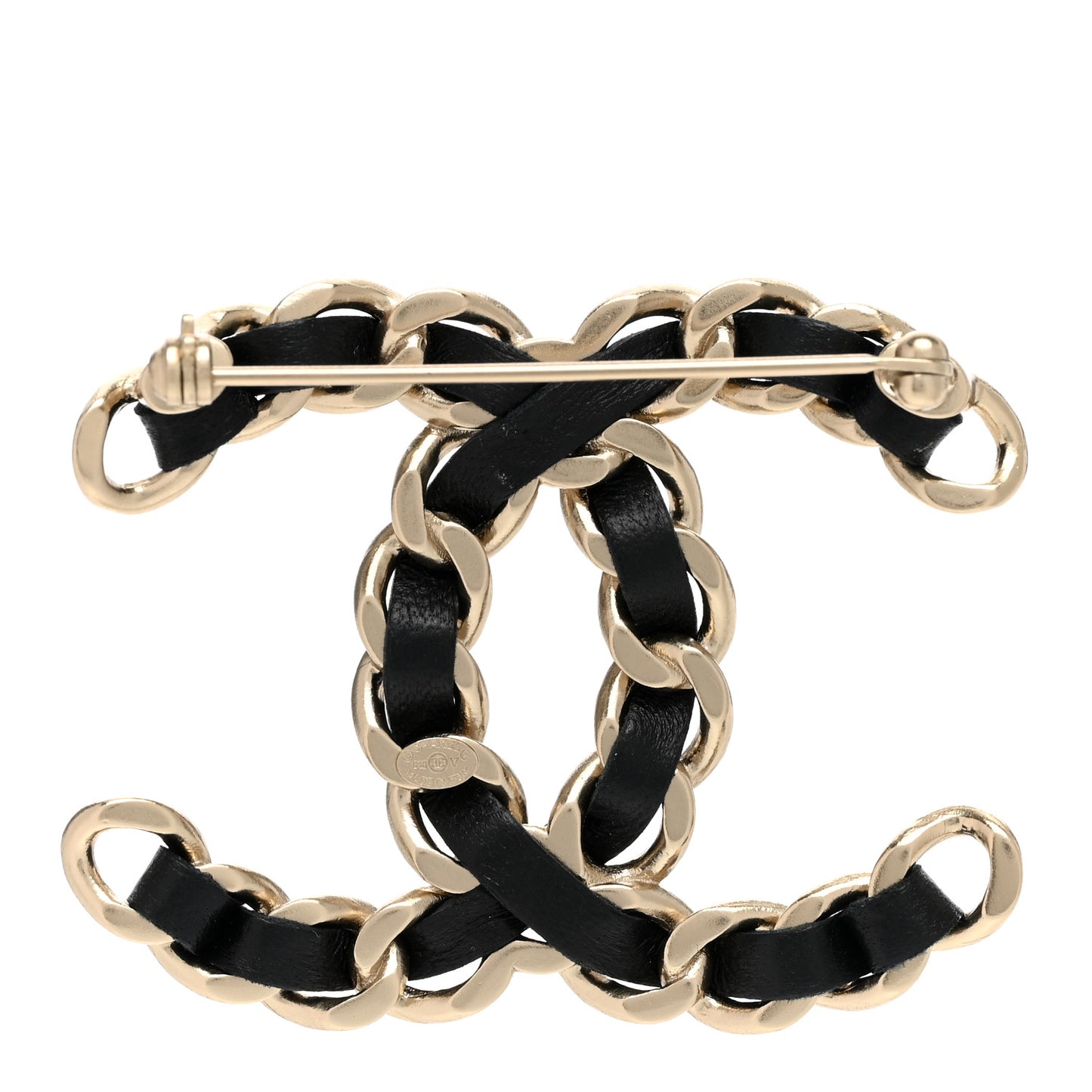 Lambskin Chain CC Brooch Black Gold