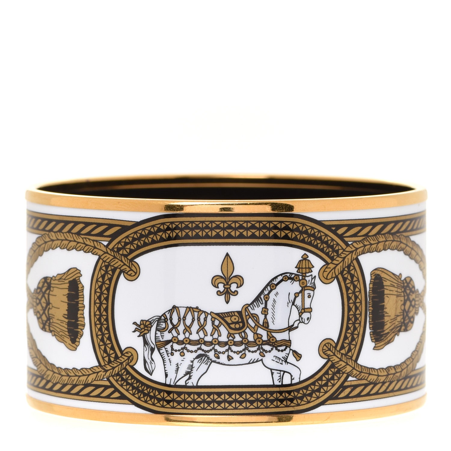 Hermes Enamel Printed Grand Apparat Extra Wide Bracelet 65 White 1 of 5