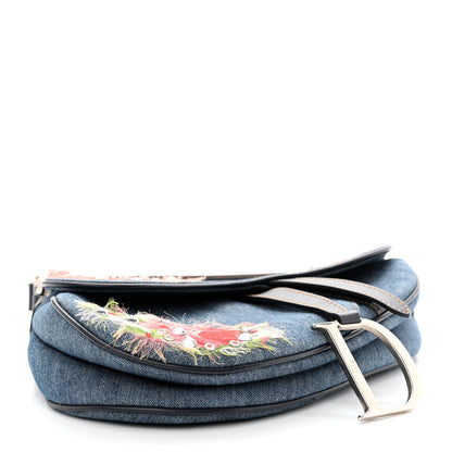 Christian Dior Denim Crystal Floral Embroidered Saddle Bag Multicolor 4 of 10