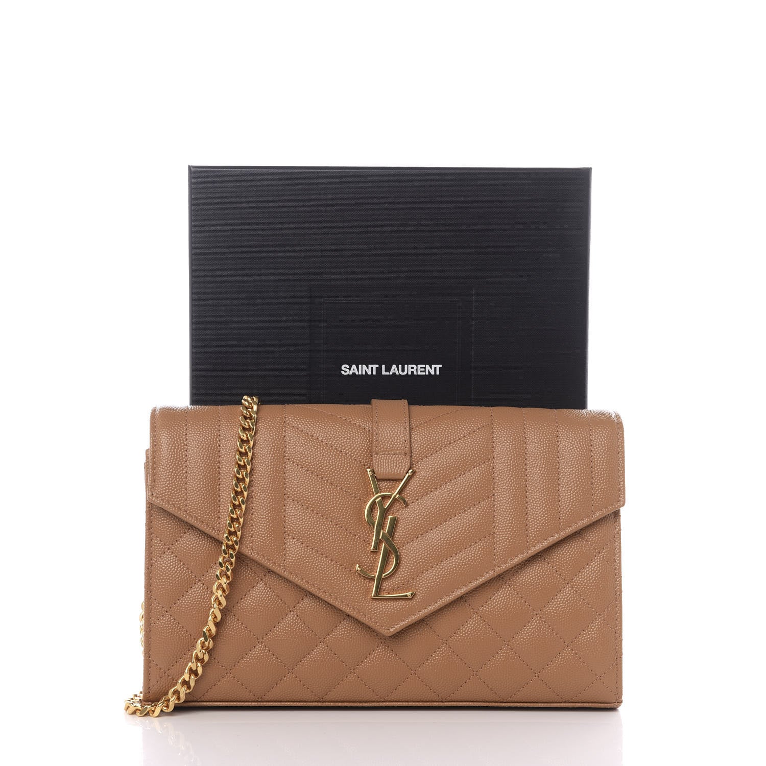 Saint Laurent Grain De Poudre Mixed Matelasse Triquilt Monogram Chain Wallet Dune 9 of 9