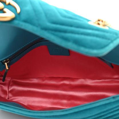 Gucci Velvet Matelasse Small GG Marmont Shoulder Bag Pavone Cyan 5 of 11