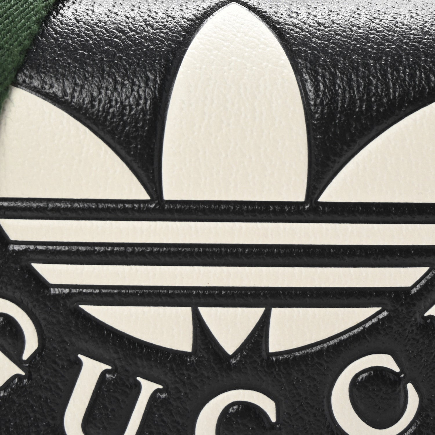 Gucci X ADIDAS Textured Dollar Calfskin Web Trefoil Logo Messenger Bag Black Off White 7 of 10