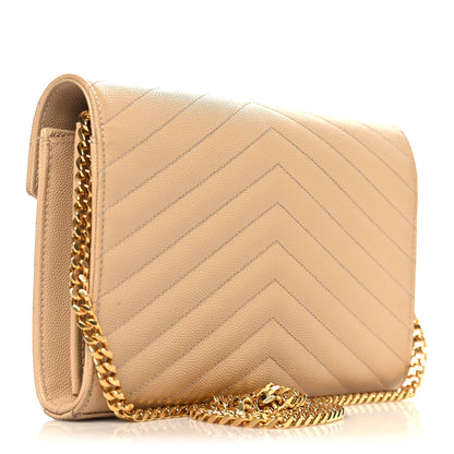 Saint Laurent Grain De Poudre Matelasse Chevron Monogram Chain Wallet Nude Powder 3 of 14