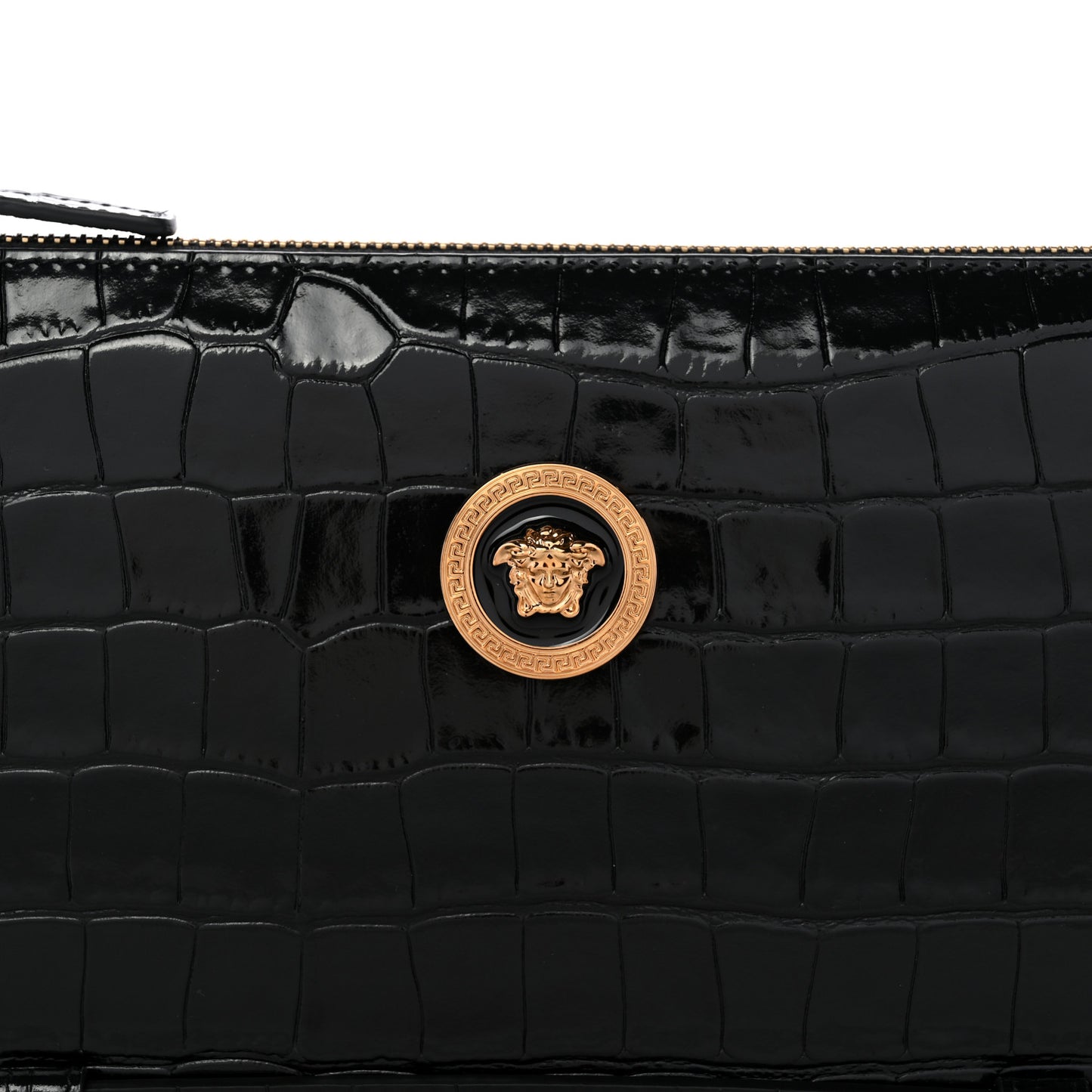 Calfskin Crocodile Embossed La Medusa Pouch Black