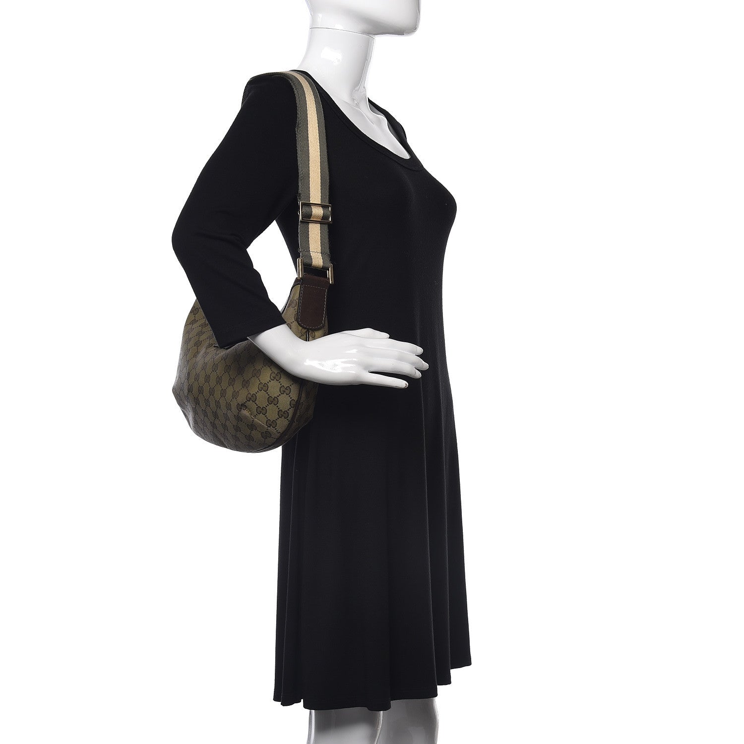 Gucci GG Plus Monogram Web Medium Half Moon Hobo Dark Brown 2 of 10