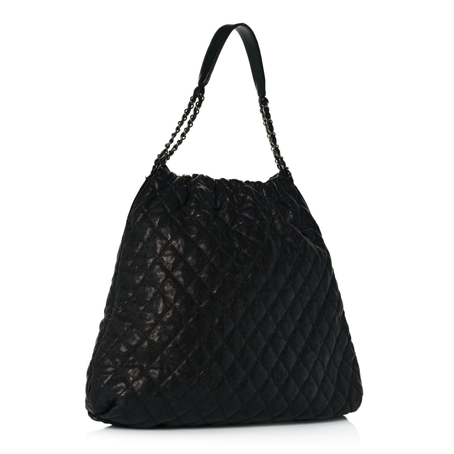 Distressed Glazed Caviar Quilted Large Elastic Tote Black