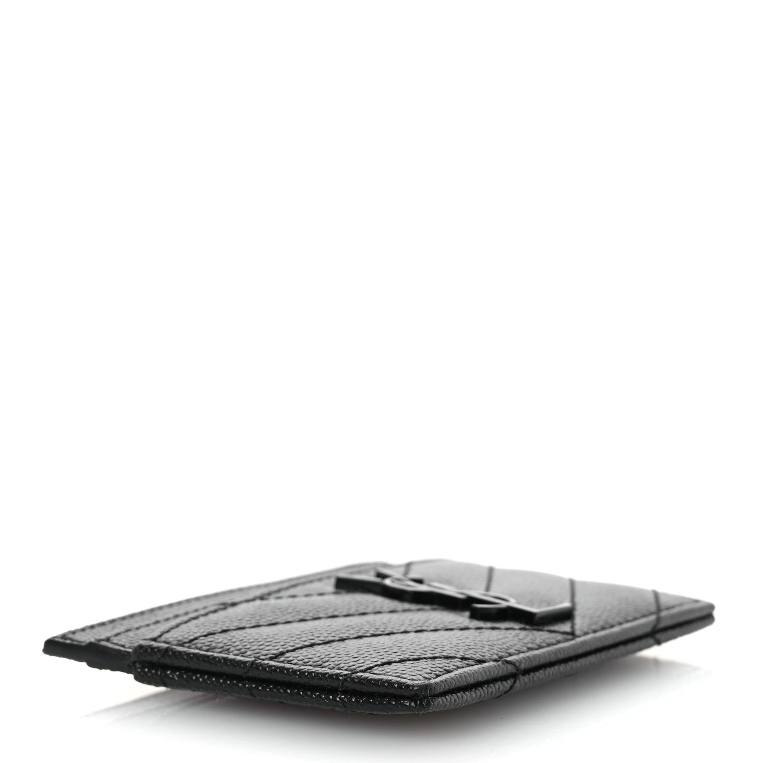 Saint Laurent Grain De Poudre Matelasse Chevron Monochrome Monogram Credit Card Case Black 4 of 8