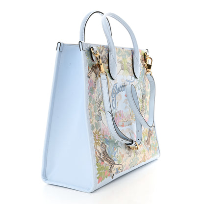 Gucci New Shangai Calfskin Tiger Savanah Textured Calfskin Medium Tote Light Blue Multicolor 3 of 14
