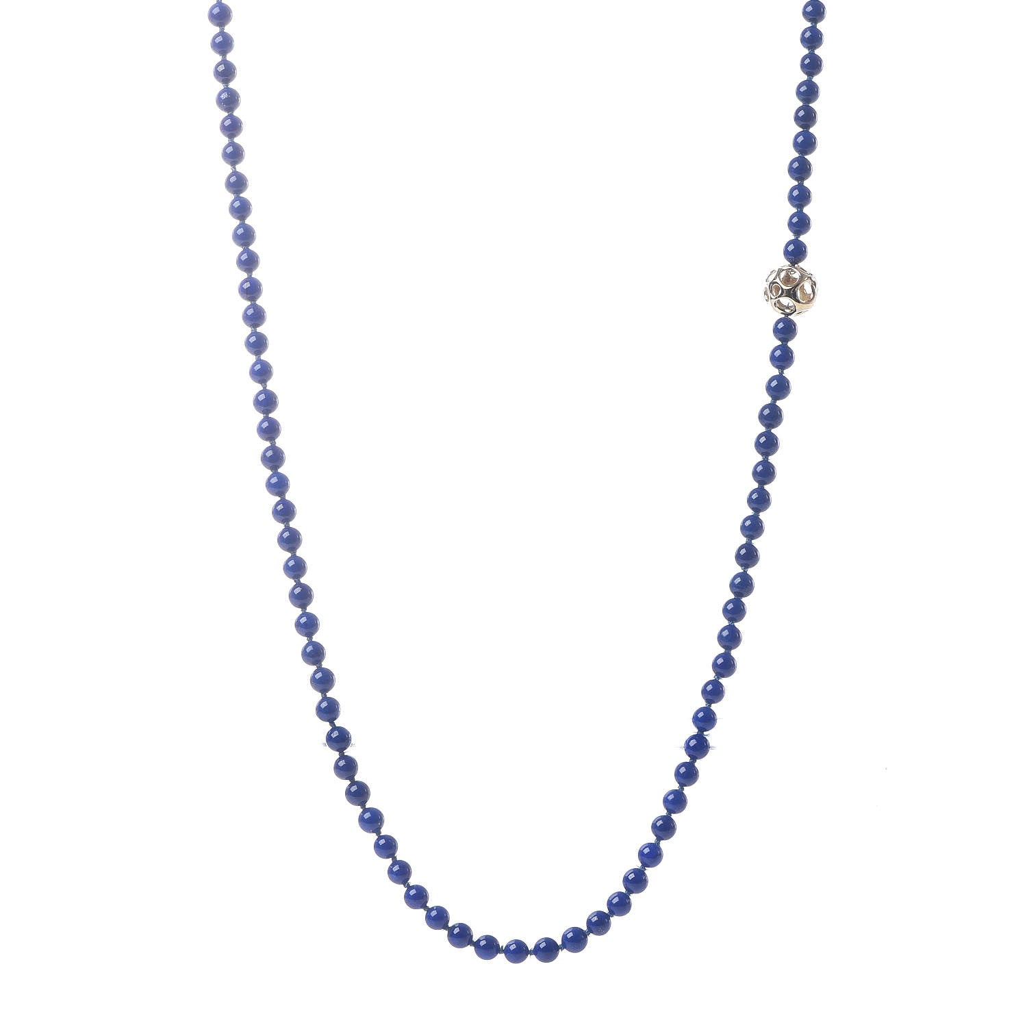 Tiffany 18K Yellow Gold Lapis Lazuli 6mm Bead Necklace 1 of 4