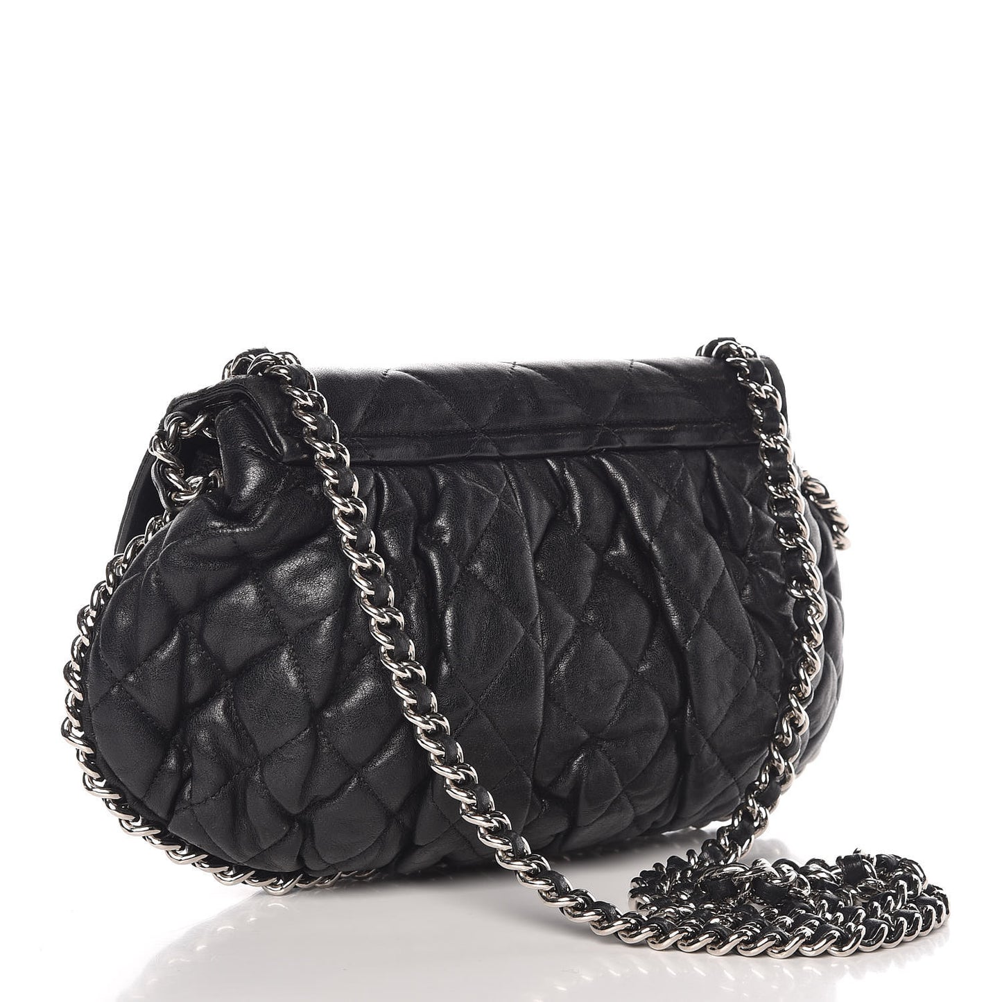 Washed Lambskin Quilted Medium Chain Around Messenger Black