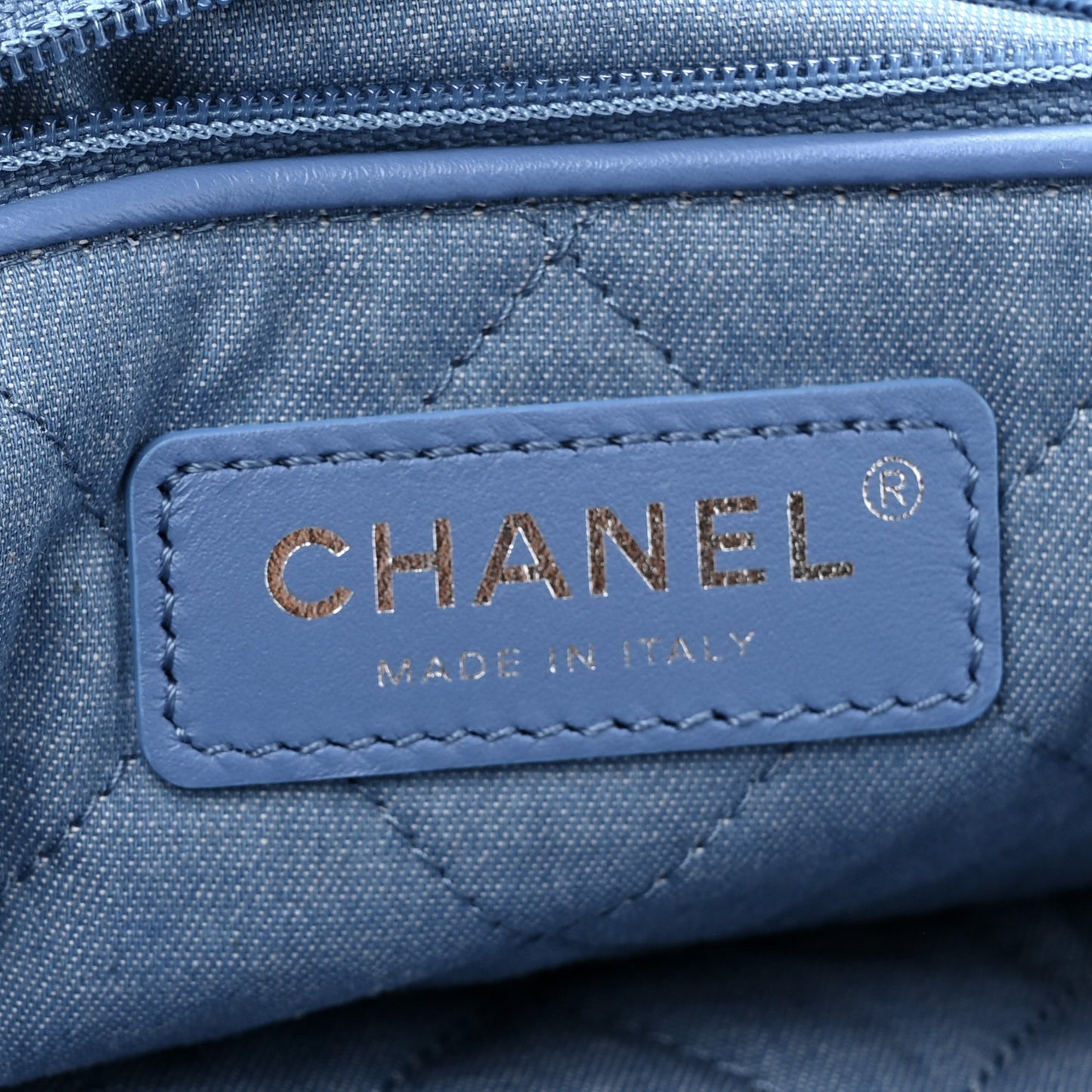 Denim Quilted Small Chanel 22 Blue