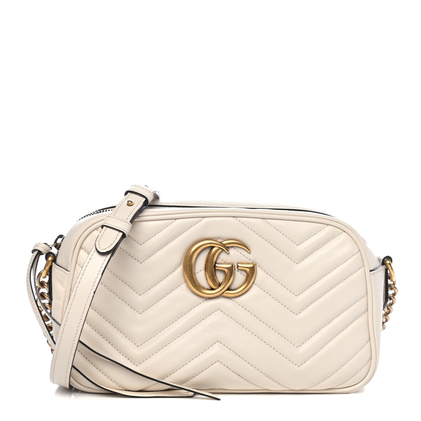 Calfskin Matelasse Small GG Marmont Chain Shoulder Bag White