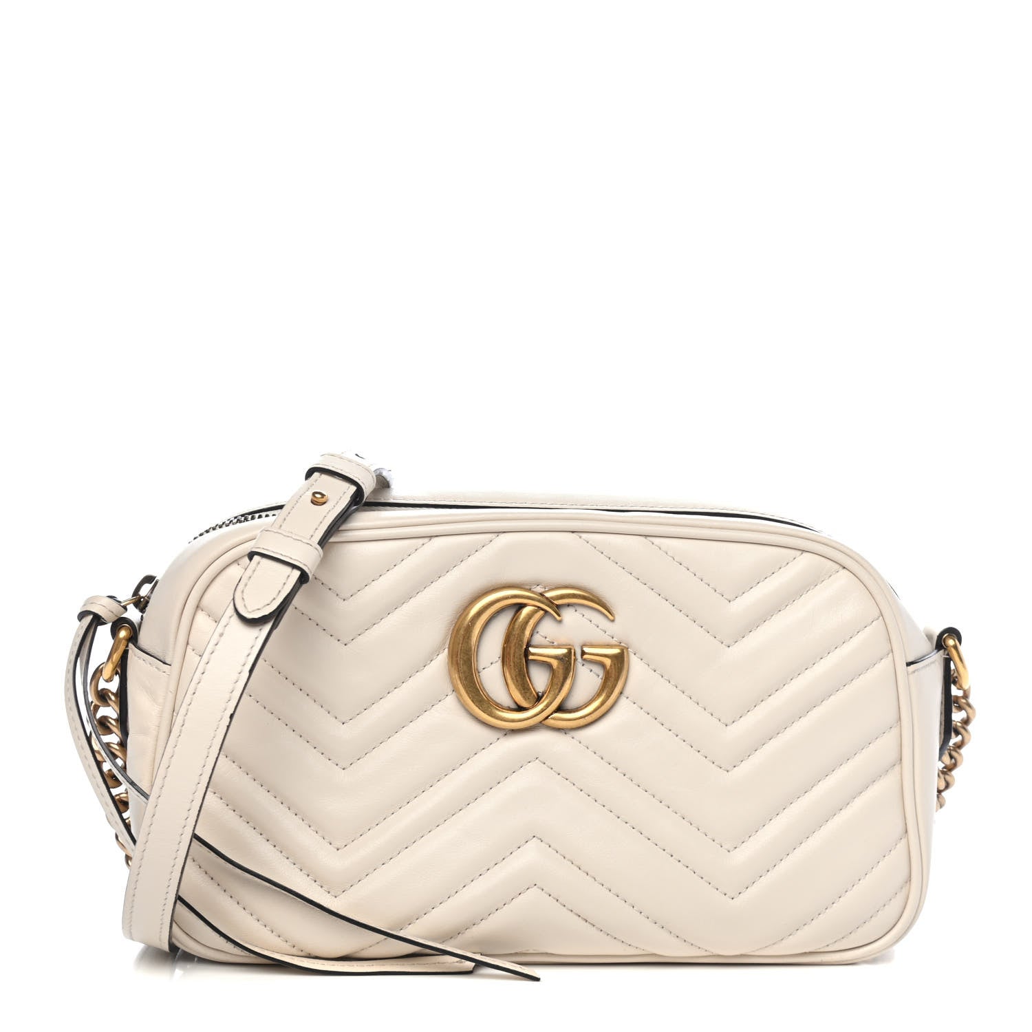 Gucci Calfskin Matelasse Small GG Marmont Chain Shoulder Bag White 1 of 4