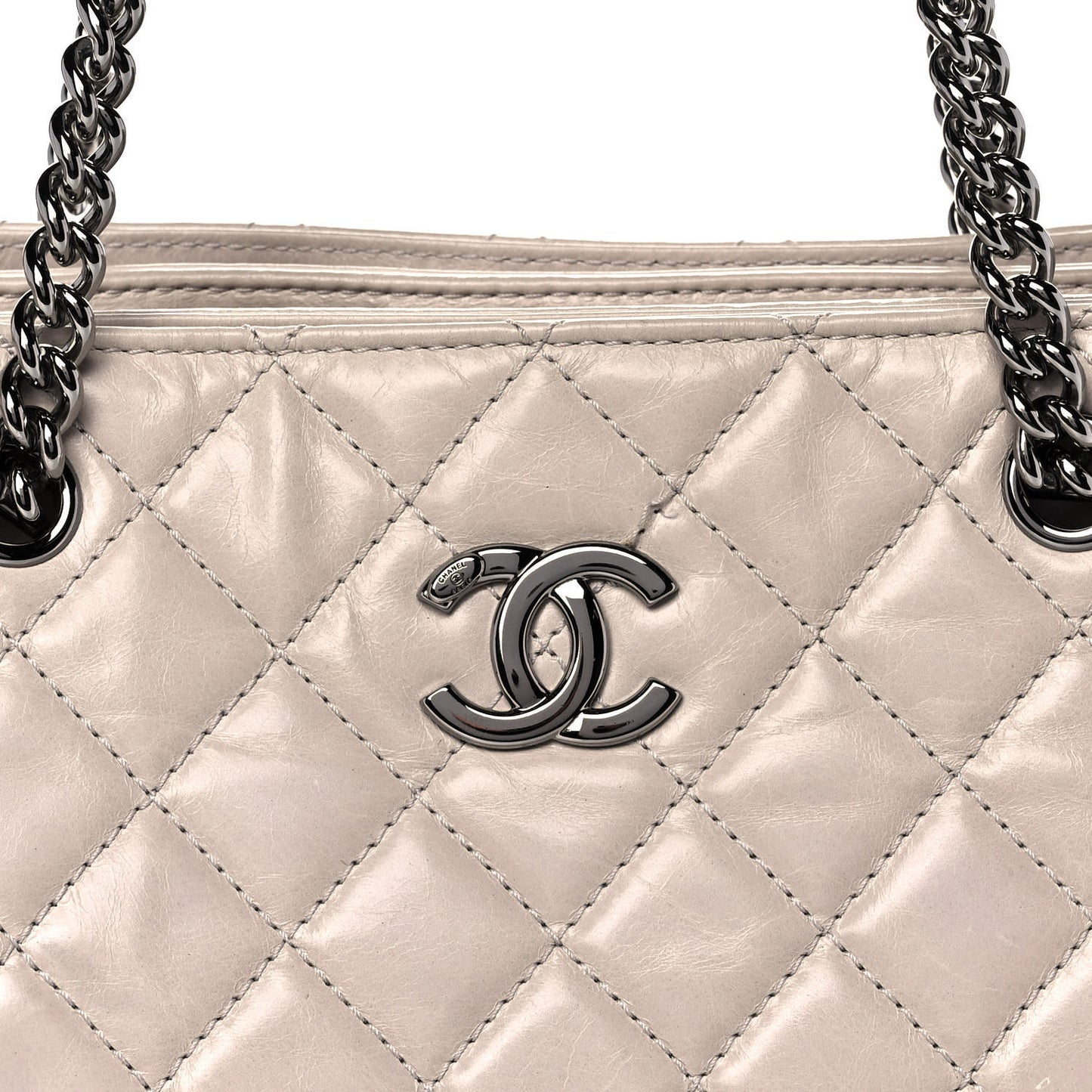 Glazed Calfskin Quilted Shopping Tote Light Beige