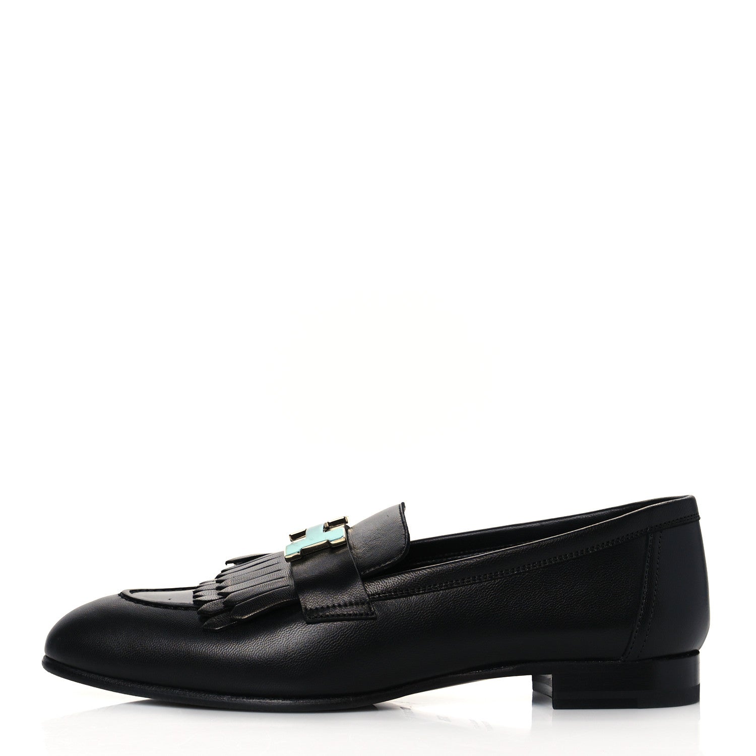 Hermes Goatskin Womens Royal Loafers 36.5 Black 1 of 9