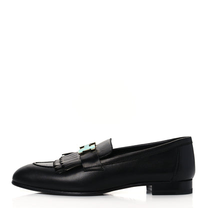 Hermes Goatskin Womens Royal Loafers 36.5 Black 1 of 9