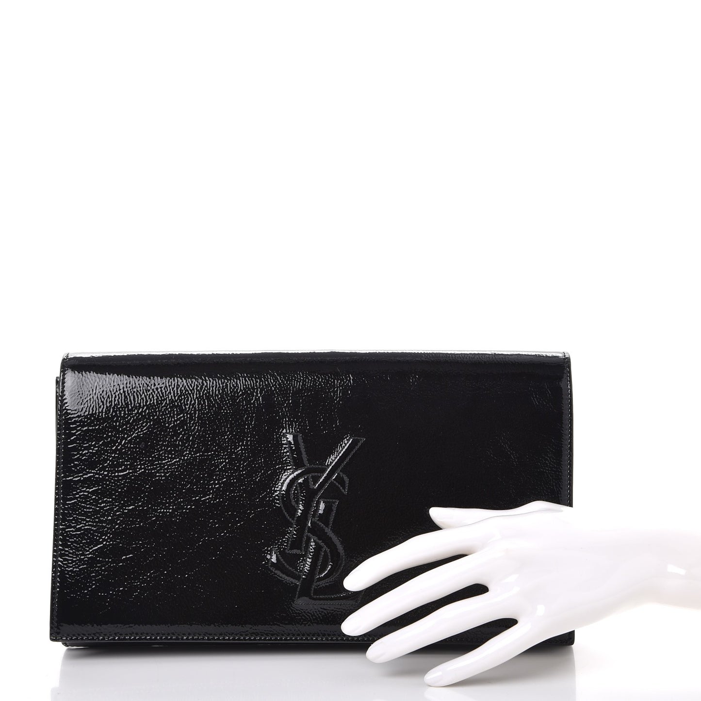 Textured Patent Monogram Large Belle De Jour Clutch Black