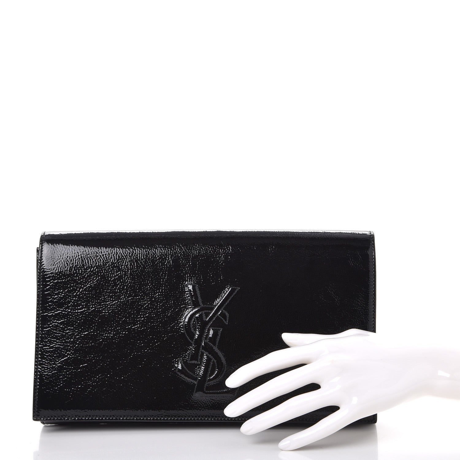 Saint Laurent Textured Patent Monogram Large Belle De Jour Clutch Black 2 of 7