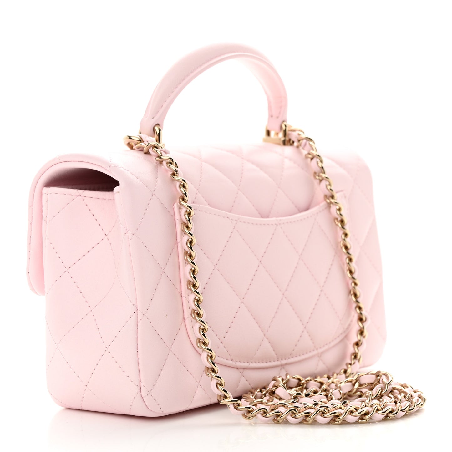 Lambskin Quilted Mini Top Handle Rectangular Flap Light Pink