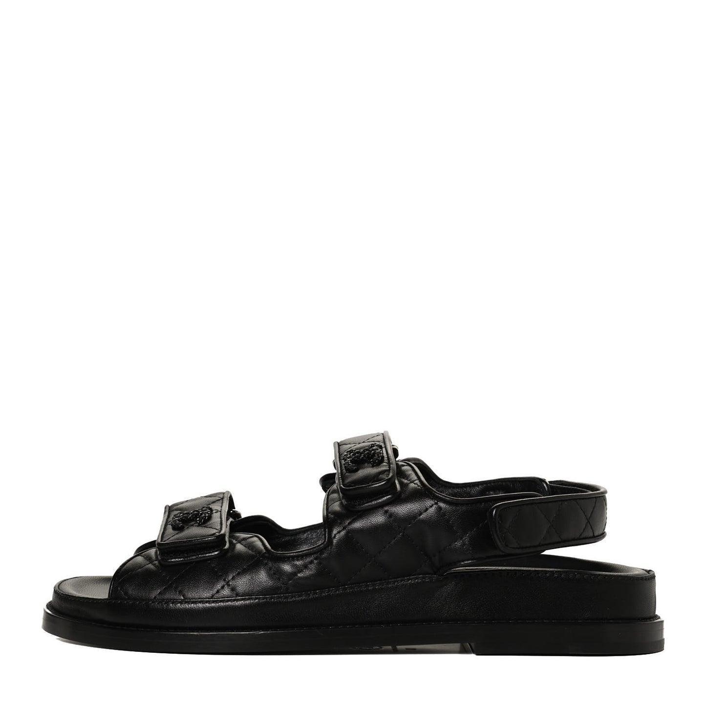 Lambskin Quilted Velcro Dad Sandals 39 So Black
