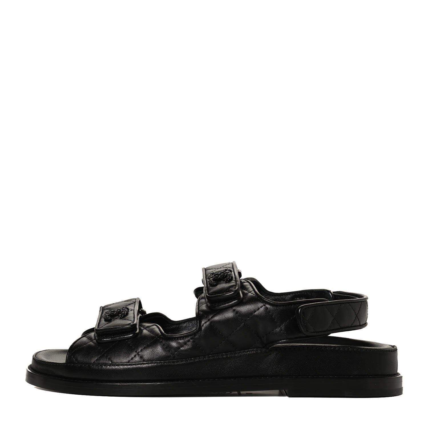 Chanel Lambskin Quilted Velcro Dad Sandals 39 So Black 1 of 12