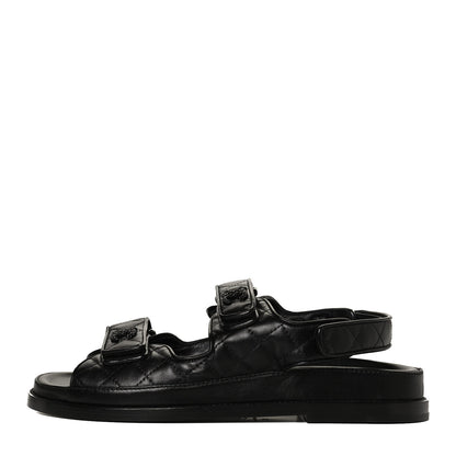 Chanel Lambskin Quilted Velcro Dad Sandals 39 So Black 1 of 12
