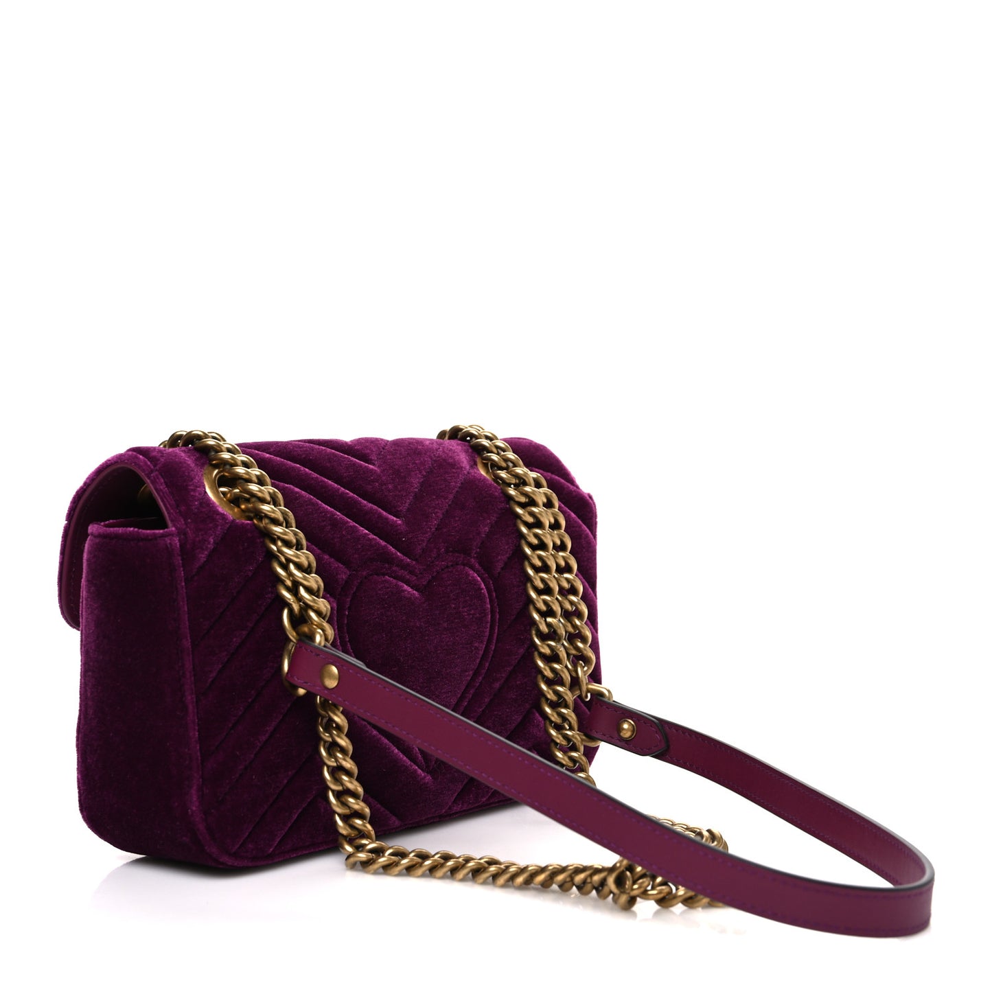 Velvet Matelasse Mini GG Marmont Shoulder Bag Fuchsia Violet Cyclamen