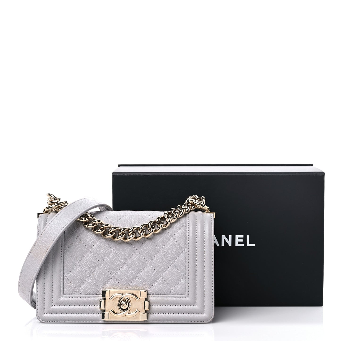 Caviar Quilted Small Boy Flap Light Grey