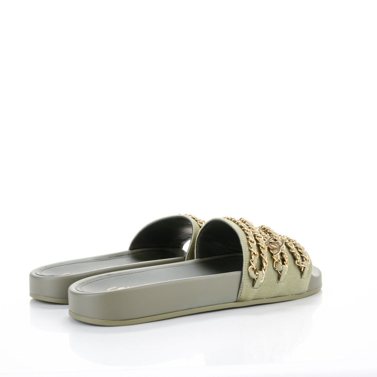 Lambskin Canvas Chain Flat Sandals 40 Khaki