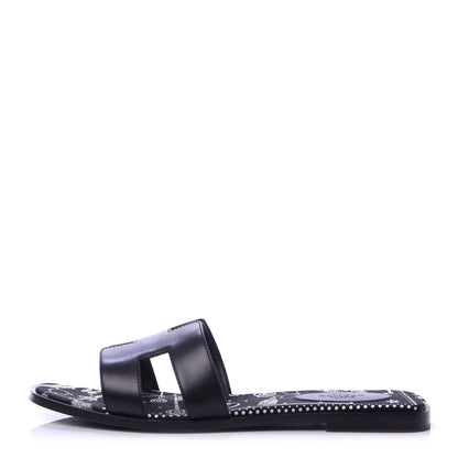 Hermes Calfskin Oran Sandals 40 Black 1 of 9