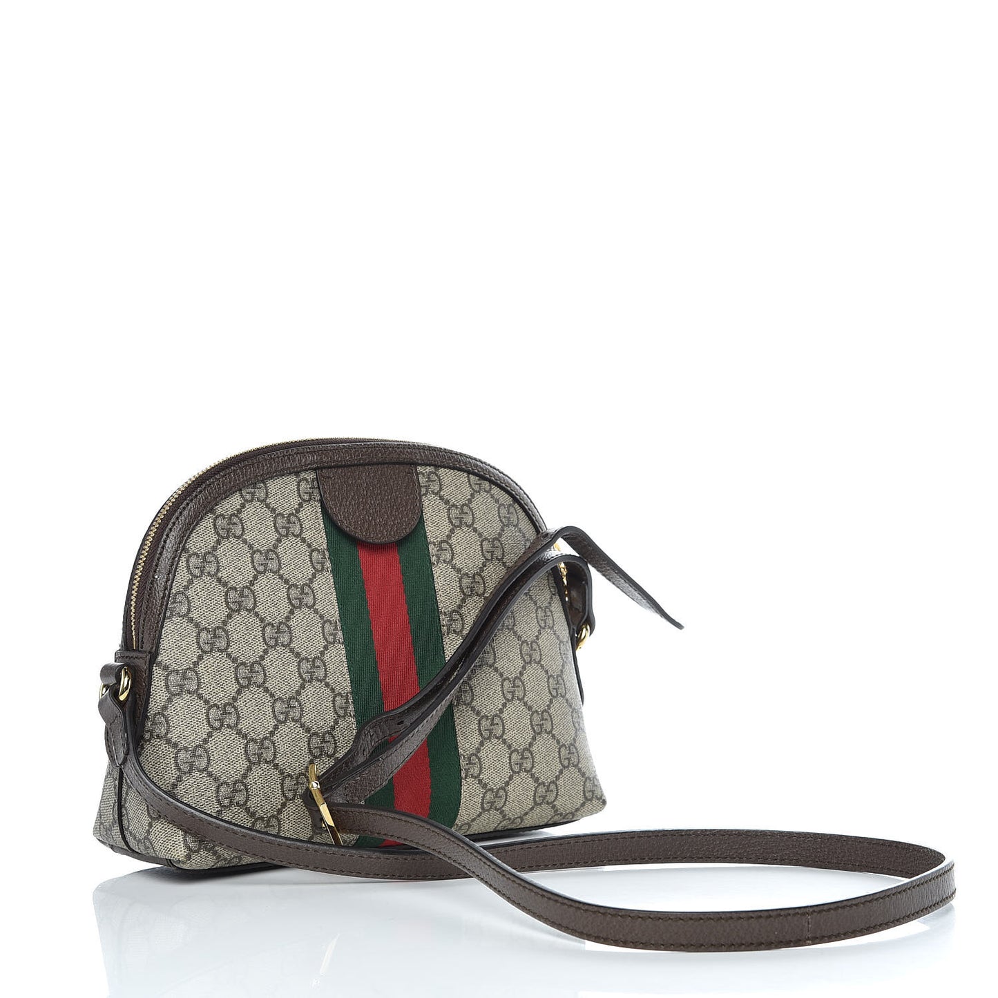 GG Supreme Monogram Textured Dollar Calfskin Web Small Ophidia Dome Shoulder Bag Beige Ebony New Acero