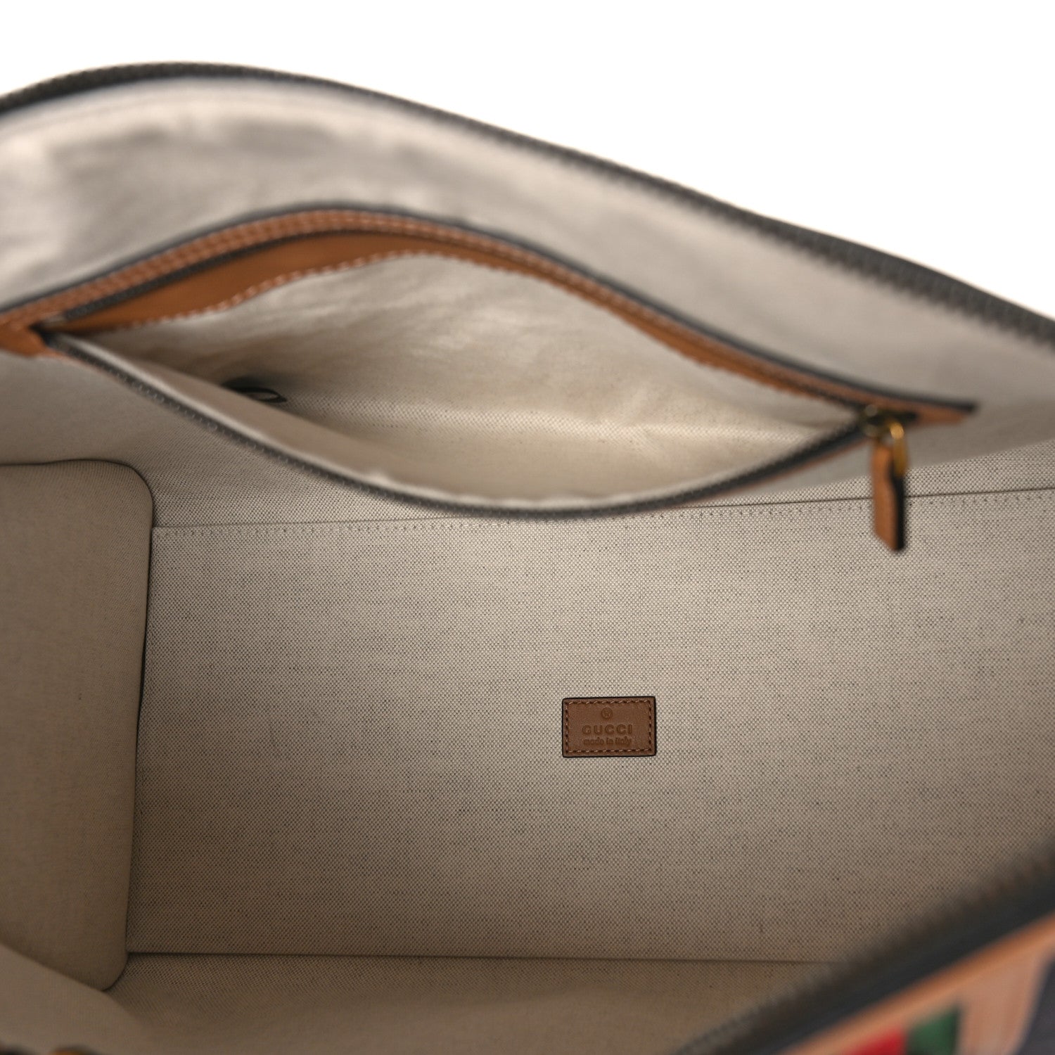 Gucci Monogram Textured Dollar Calfskin Web Large Bauletto Duffle Top Handle Bag Black Koi Beige 5 of 9
